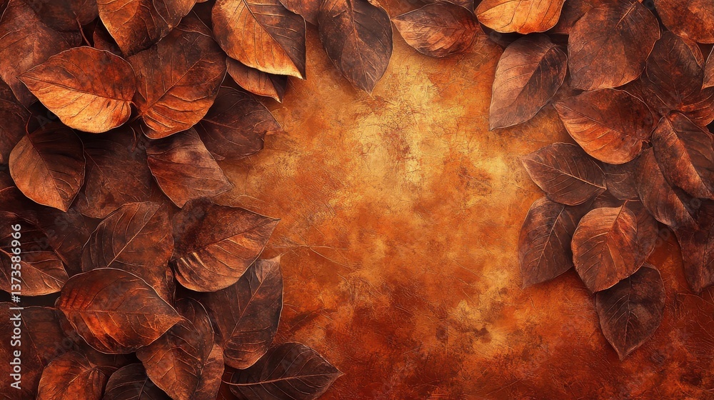 Poster earthy brown leaves with copper highlights creating a rich texture on a warm background