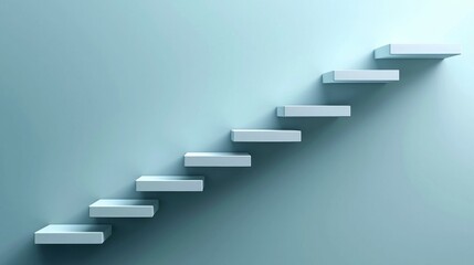 3D Abstract Staircase Concept Against a Light Green Pastel Wall with Shadows