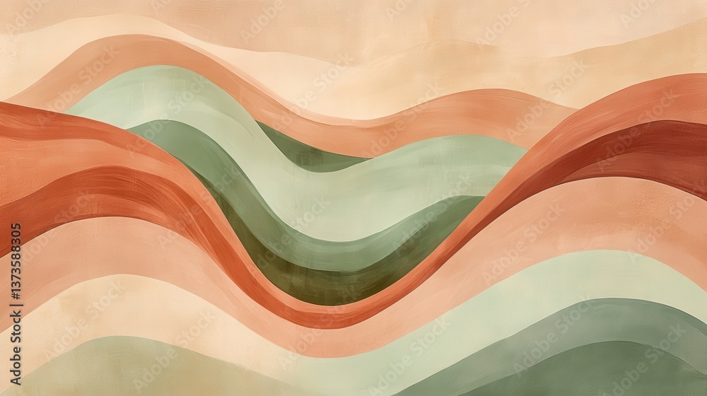 Poster Beautiful abstract wave forms in muted earth tones create a calming visual experience in a modern art style