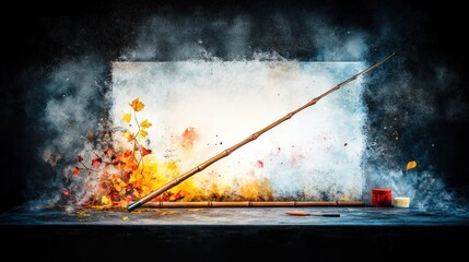 Vintage 1930s Cane Fishing Pole in Artistic Setting with Soft Lighting and Sepia Tones