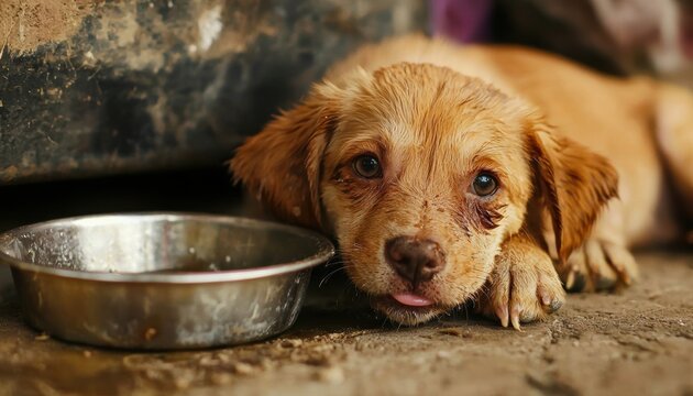 Urgent rescue of dehydrated puppy with parvovirus animal shelter high-resolution image heartbreaking scene close-up compassion