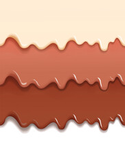 Seamless repeatable melted brown and white chocolate flow. Milk and dark chocolate dripping pattern. Candy topping flow.