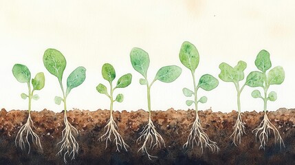 Watercolor Seedling Growth Stages - Botanical illustration