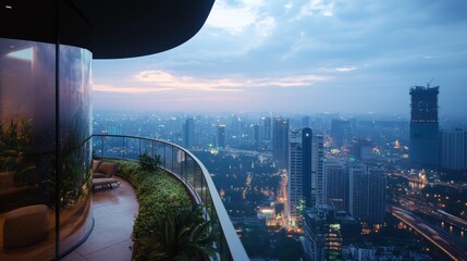 cinematic,A breathtaking panoramic view of the city from a high-rise balcony
