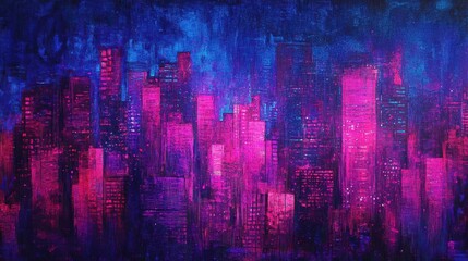 Vivid city skyline with stunning magenta bokeh illuminating the night backdrop