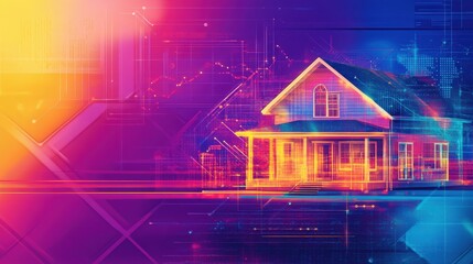 Vibrant rental property design showcasing modern aesthetics and technology in a digital art format