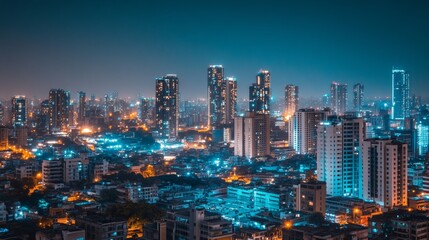 cityscape of global capability centres, low rise buildings with 3-4 floors only, clean, minimal, clutter free, Indian setup, clear sky, night view 