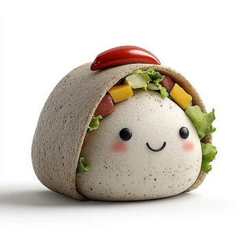 recommend clip art: Cute Cartoon Food Character Smiling Round Burrito with Colorful Fillings