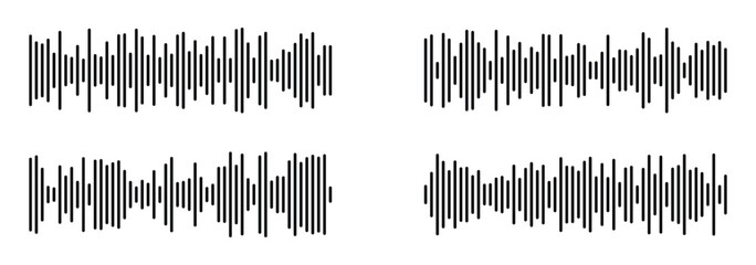 Obraz premium Radio wave icon, monochrome simple sound wave on white background. Vector sound wave icon. Music player sound bar, record interface, equalizer icon with sound wave line. Vector illustration.