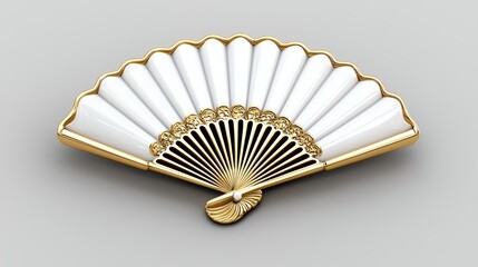 Elegant White and Gold Hand Fan with Intricate Details