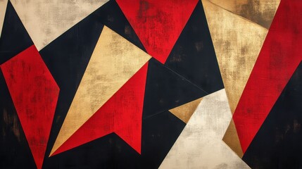 Striking geometric abstract artwork featuring bold colors and dynamic shapes that captivate the viewer's attention