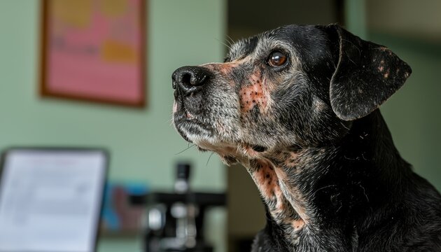 Dog with demodectic mange examined under microscope in home setting high fidelity detail revealed