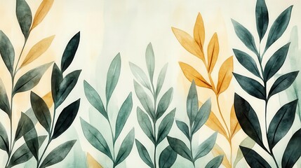 Watercolor Botanical Leaves, Green Gold Art - Watercolor art