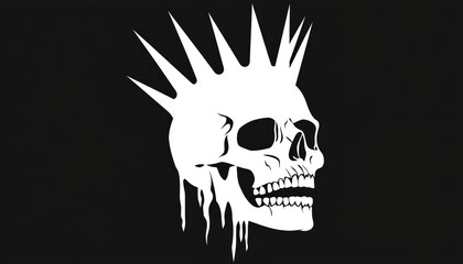 Obraz premium A stylized skull with spiky hair, featuring a dripping design, set against a black background, conveying a bold and edgy aesthetic.