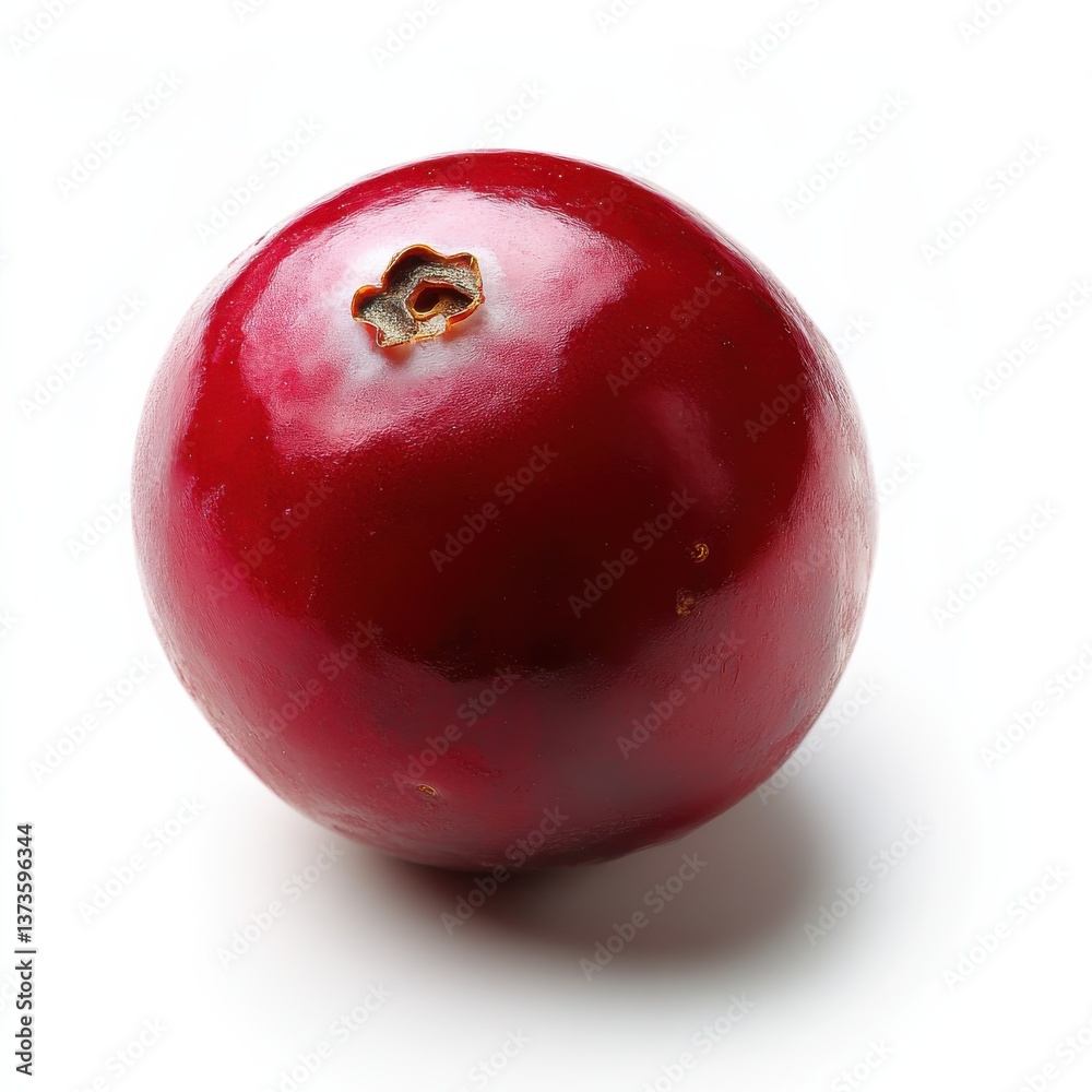Poster fresh red cranberry showcasing its glossy surface against a plain background
