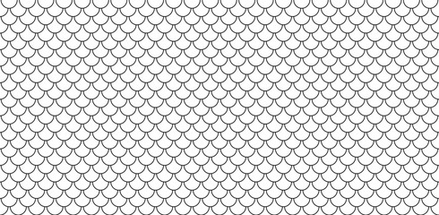 Shingles roof seamless pattern. House roof tile texture. Geometric shape design. Metal construction grid. Fish scales. Vector illustration isolated on white background. © Elena Pimukova