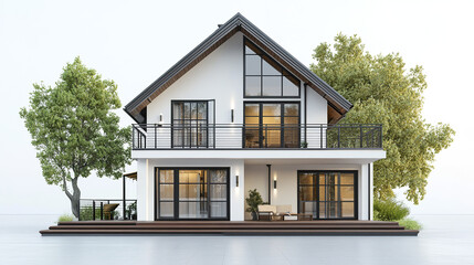 Fototapeta premium Modern loft style house with large windows and trees surrounding