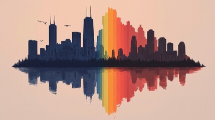 Fototapeta premium Vibrant City Skyline Reflection Pride Diversity Urban Landscape