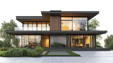 Fototapeta premium Modern loft style house with large windows and greenery