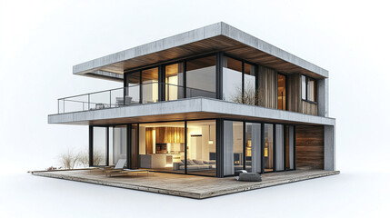 Modern loft style house with large windows and wooden accents