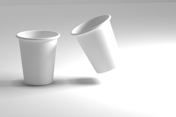 White paper cup isolated on white background, 3D rendering, Paper coffee cup