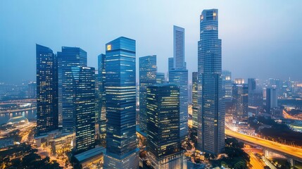 Fototapeta premium Singapore Skyline Night View - Modern Cityscape - Cityscapes at Nig.