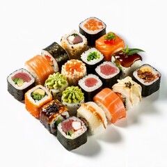 Assorted sushi platter with various toppings, sushi set, Japanese food