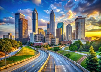 Jackson Street Bridge Atlanta Skyline High Resolution Photo, Georgia Cityscape, Urban Architecture, Deep Depth of Field