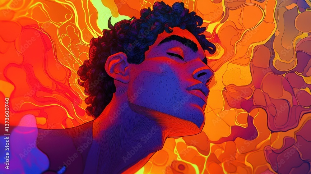 Aufkleber mystical profile of a man immersed in vibrant colors and surreal patterns reflecting deep emotions a