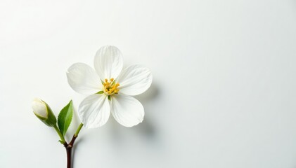 Obraz premium Single isolated white-petaled flower branch on white background, background, blossom, blossoms