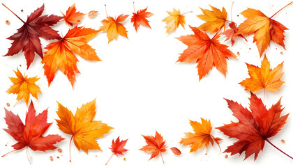 surrounded by autumn leaves, brilliant colors, watercolor art, isolated white background 