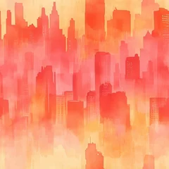 Dynamic doodle cartoon drawing capturing a vibrant city skyline in watercolor with bold colors and soft edges