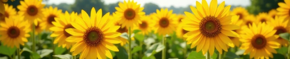 Obraz premium Sunflowers in full bloom with bright yellow petals and dark centers, yellow, warm weather