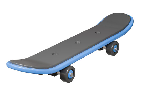 3d Skateboard icon. Youth lifestyle. Advertising template with floating realistic sport extreme equipment objects. Minimal cartoon realistic blue Skateboard isolated on blue background. 3d render.
