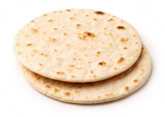 Two soft round flatbreads stacked on white background