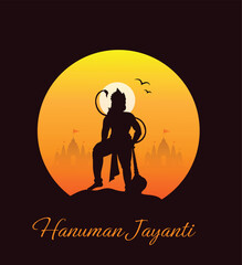 Happy Hanuman Jayanti poster wallpaper, Hindu God silhouette background, banner vector