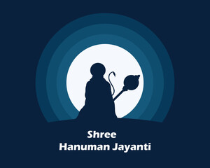 Happy Hanuman Jayanti poster wallpaper, Hindu God silhouette background, banner vector