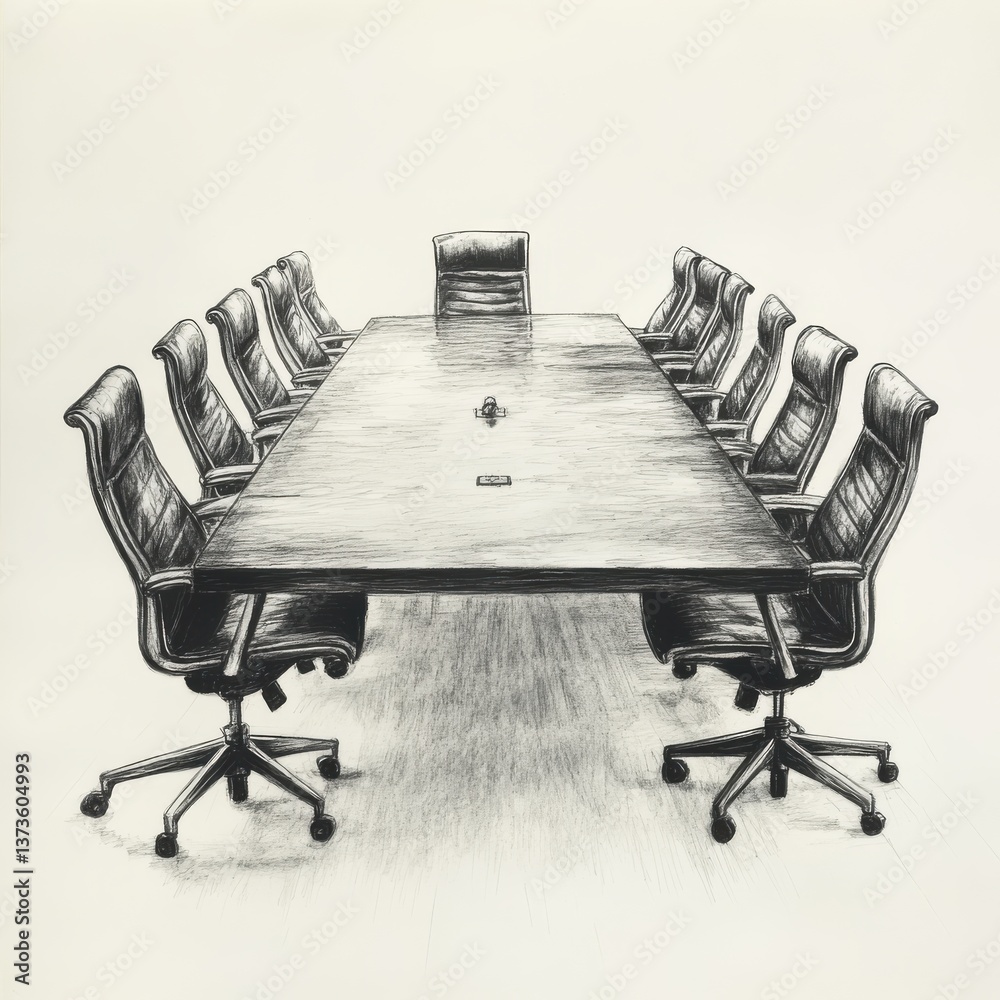 Aufkleber Conference table poised for discussion with empty chairs ready for participants in a professional setting
