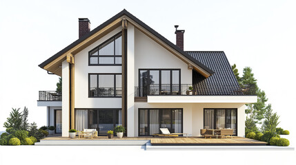 Modern loft style house with large windows and wooden deck