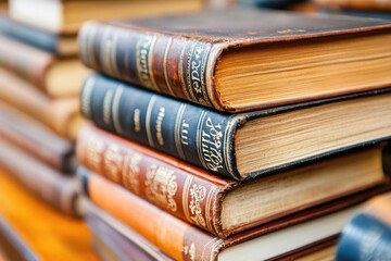 Enthusiastic collectors examining rare books at an auction for literary treasures and historical manuscripts