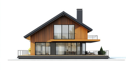Modern loft style house with wooden facade and large windows