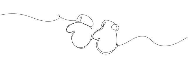 Continuous line baby gloves line art vector illustration with transparent background editable stroke.