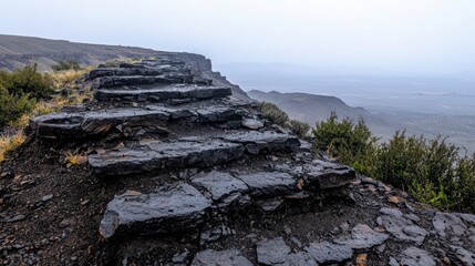 Stone Steps  Desert Plateau  Rugged Mountain  Western Landscape  Arid Terrain  Hiking Trai
