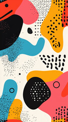 Fototapeta premium Playful design featuring colorful blobs, dots, and retro-inspired graphics for creative phone backgrounds.