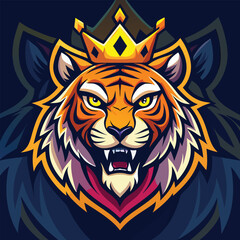 Royal Tiger Mascot with Crown Vector Design