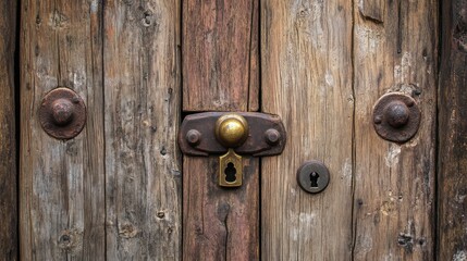 Rustic Wooden Door with Antique Lock and Latch
