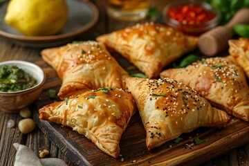 Syrian fatayer triangular stuffed pastries filled with spinach or cheese