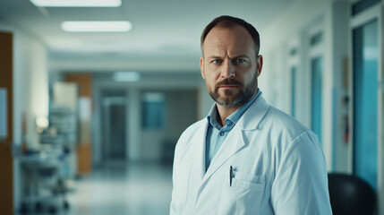 Confident male doctor in white coat, embodying professionalism and trust in healthcare.