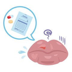 薬剤と調子が悪い唇のイラスト