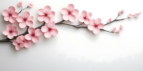 Paper Cherry Blossoms on White Background